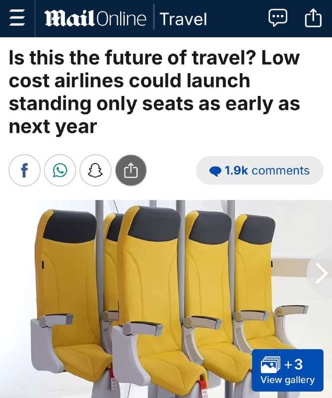 Стоячие места скоро появятся в самолётах: бюджетные авиалинии к 2026 году хотят запустить новые седла Skyrider 2.0.... - новости
